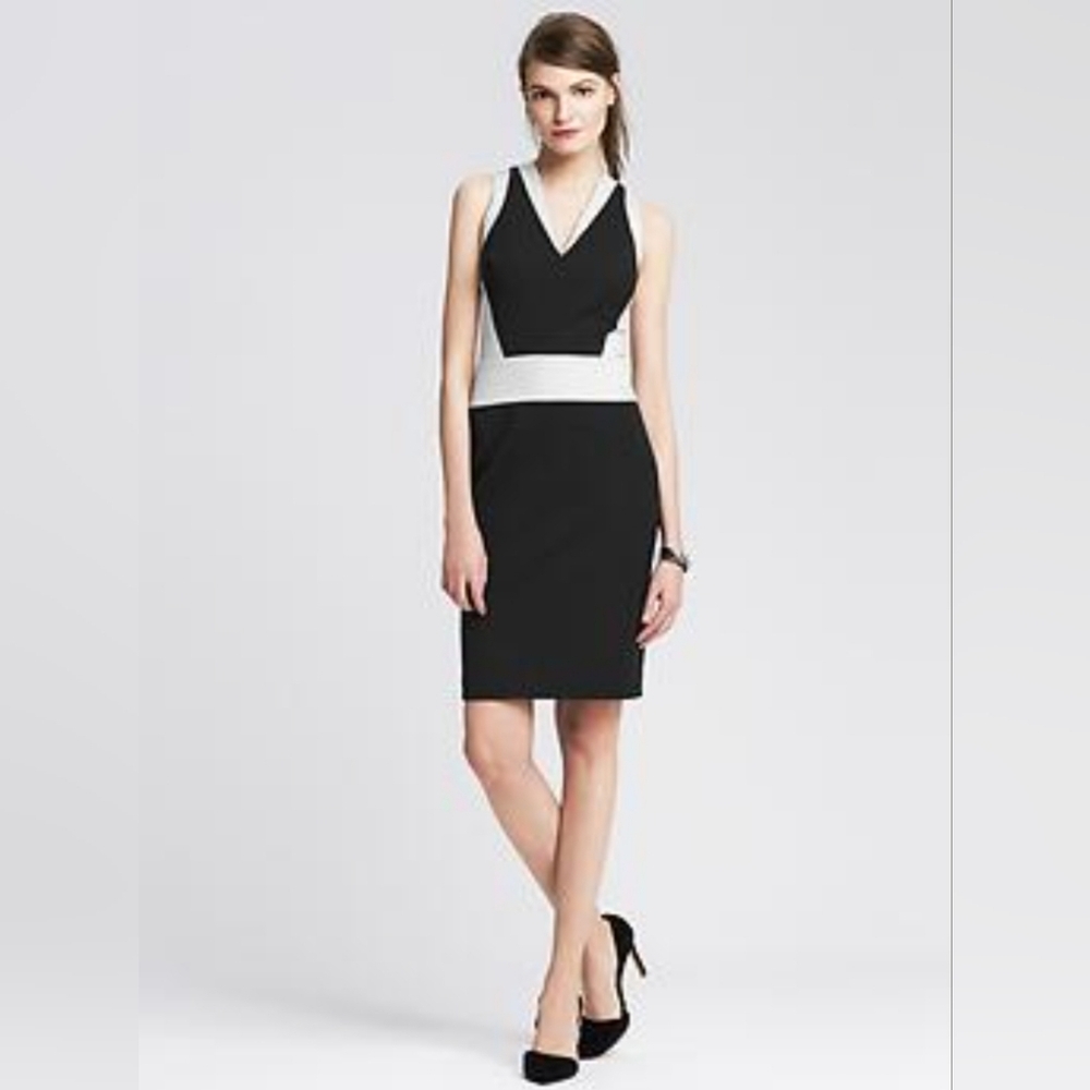 Banana Republic Sloan Dress Sz. 6 Colorblock Sheath V-Neck Bodycon‎ $158 MSRP